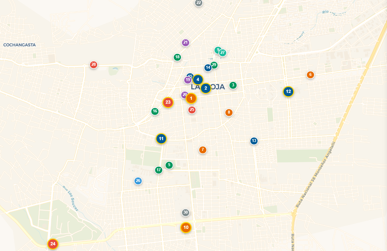 Mapa de 30 ubicaciones de pantallas PDU en La Rioja